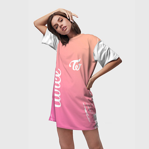 Женская длинная футболка Twice - название и лого группы под Градиент / 3D-принт – фото 3