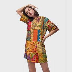Футболка женская длинная Пэчворк Лоскутное одеяло Patchwork Quilt, цвет: 3D-принт — фото 2