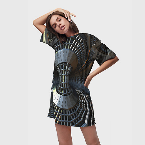 Женская длинная футболка Механистический индустриальный паттерн Броня Mecha / 3D-принт – фото 3