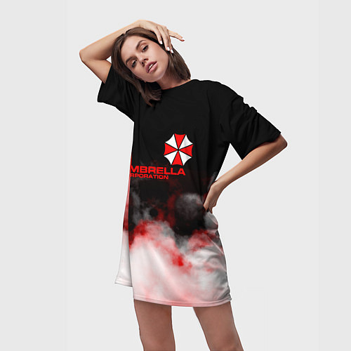 Женская длинная футболка Umbrella Corporation туман / 3D-принт – фото 3