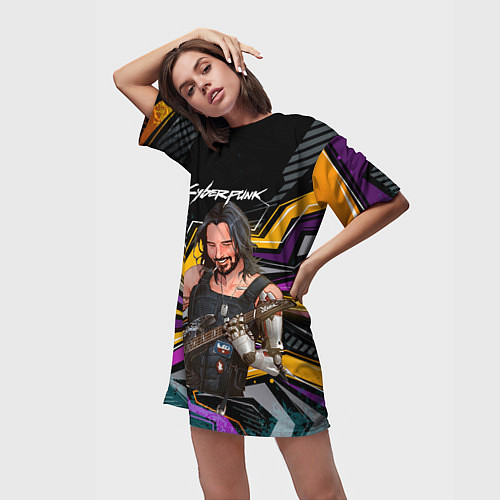 Женская длинная футболка Johnny гитарист cyberpunk2077 / 3D-принт – фото 3