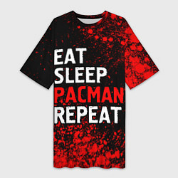 Футболка женская длинная Eat Sleep Pacman Repeat Арт, цвет: 3D-принт