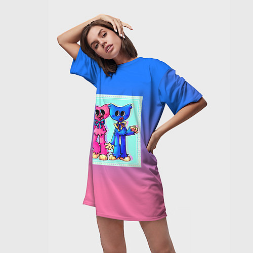 Женская длинная футболка Хагги Вагги и Кисси Мисси / 3D-принт – фото 3