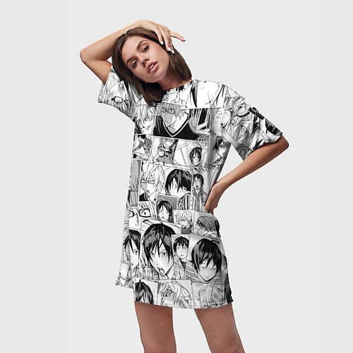 Женская длинная футболка Бакуман паттерн / 3D-принт – фото 3