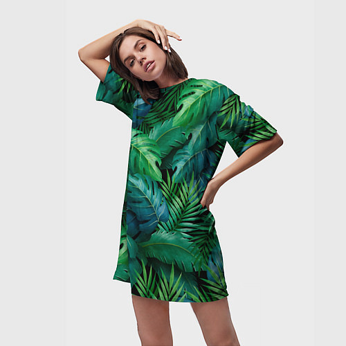 Женская длинная футболка Green plants pattern / 3D-принт – фото 3