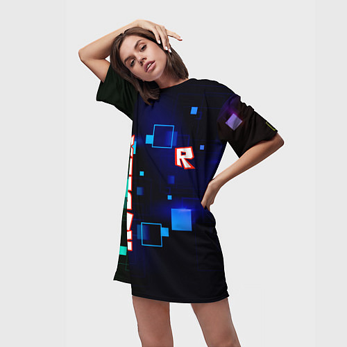Женская длинная футболка ROBLOX неоновые кубики / 3D-принт – фото 3