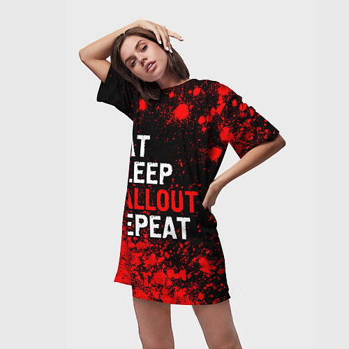 Женская длинная футболка Eat Sleep Fallout Repeat Краска / 3D-принт – фото 3