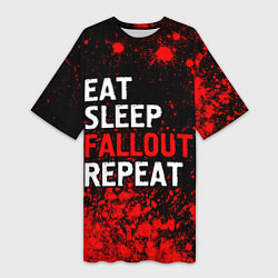 Футболка женская длинная Eat Sleep Fallout Repeat Краска, цвет: 3D-принт