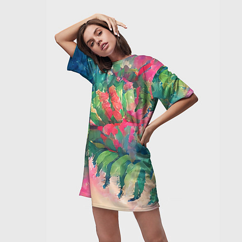 Женская длинная футболка Тропический микс / 3D-принт – фото 3