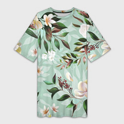 Футболка женская длинная Цветы Мятный Сад, цвет: 3D-принт