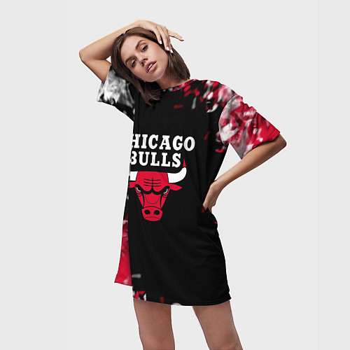 Женская длинная футболка Чикаго Буллз Chicago Bulls Огонь / 3D-принт – фото 3
