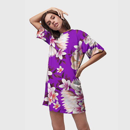 Женская длинная футболка Цветы Фиолетовый Цветок / 3D-принт – фото 3