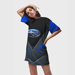 Футболка женская длинная Спортивная броня Subaru, цвет: 3D-принт — фото 2