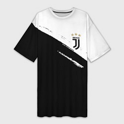 Футболка женская длинная Juventus маленькое лого, цвет: 3D-принт