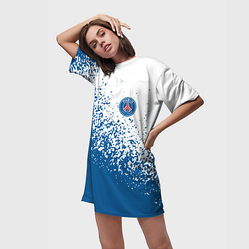 Женская длинная футболка Psg синие брызги / 3D-принт – фото 3