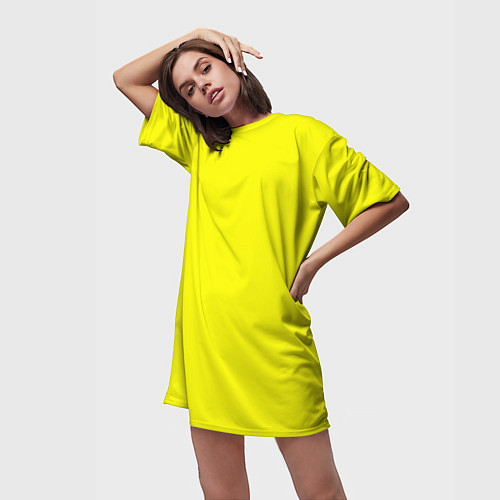 Женская длинная футболка Однотонный неоновый лимонный желтый тон / 3D-принт – фото 3