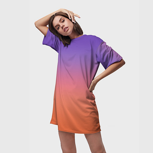 Женская длинная футболка Трендовый красно-фиолетовый градиент / 3D-принт – фото 3