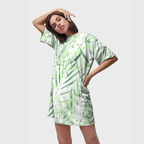 Женская длинная футболка Листья Пальмы Нарисованные Маслом / 3D-принт – фото 3