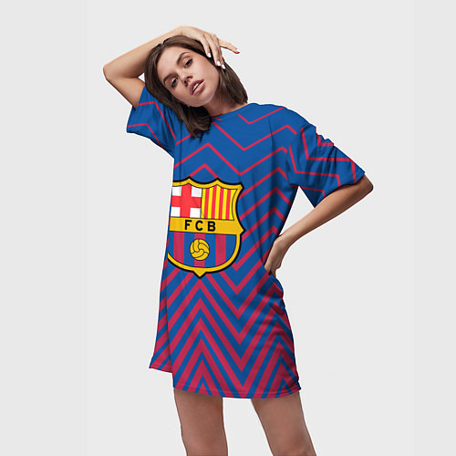 Женская длинная футболка FC BARCELONA зигзаги / 3D-принт – фото 3