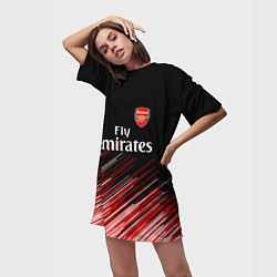 Футболка женская длинная Arsenal полосы, цвет: 3D-принт — фото 2