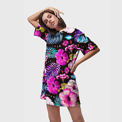 Футболка женская длинная Floral pattern Summer night Fashion trend, цвет: 3D-принт — фото 2