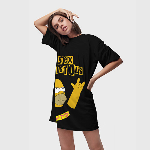 Женская длинная футболка Sex Pistols Гомер Симпсон рокер / 3D-принт – фото 3