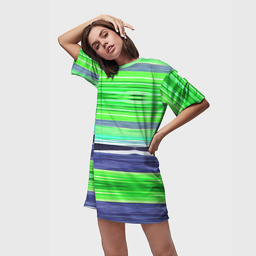 Женская длинная футболка Сине-зеленые абстрактные полосы / 3D-принт – фото 3