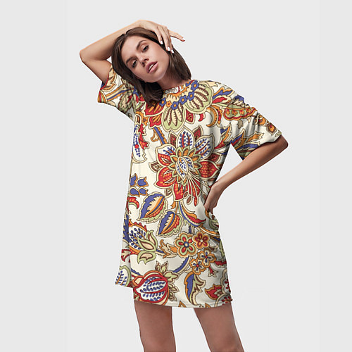 Женская длинная футболка Цветочный винтажный орнамент / 3D-принт – фото 3