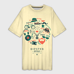 Футболка женская длинная VINTAGE HIPSTER STYLE, цвет: 3D-принт