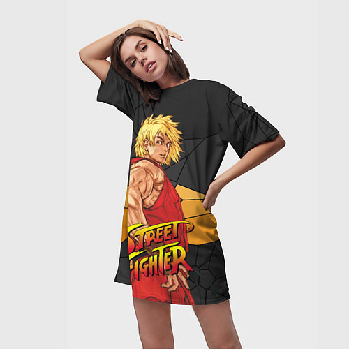 Женская длинная футболка Кен Мастерс - Street Fighter / 3D-принт – фото 3