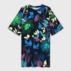 Футболка женская длинная Color summer night Floral pattern, цвет: 3D-принт