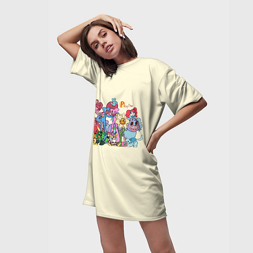 Женская длинная футболка Poppy Playtime - Chapter 2 все персонажи из игры / 3D-принт – фото 3