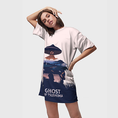 Женская длинная футболка Призрак Цусимы Самурай / 3D-принт – фото 3