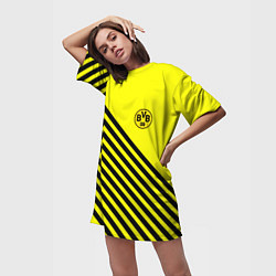 Футболка женская длинная Borussia черные полосы, цвет: 3D-принт — фото 2
