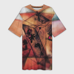 Футболка женская длинная Птицы в клетке, цвет: 3D-принт