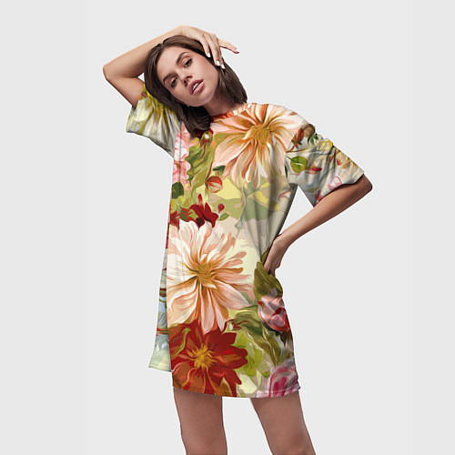 Женская длинная футболка Цветочное настроение Цветочки / 3D-принт – фото 3