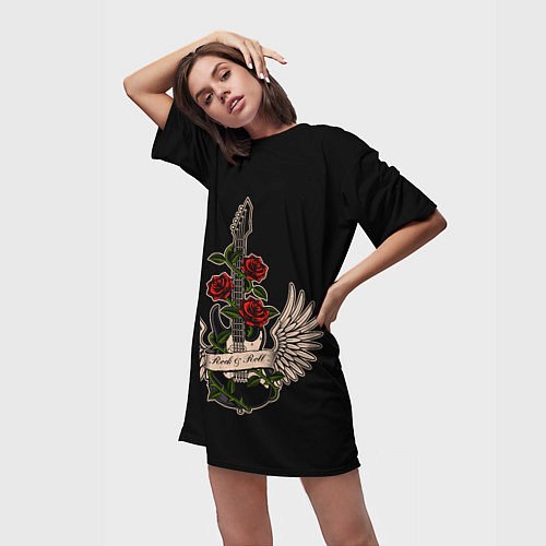 Женская длинная футболка Рок-н-ролл Навсегда! / 3D-принт – фото 3