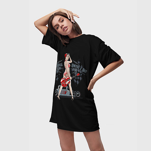 Женская длинная футболка ROCK N ROLL UNTIL I DIE / 3D-принт – фото 3
