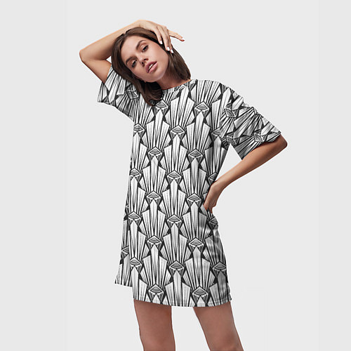 Женская длинная футболка Современный геометрический узор светлый фон / 3D-принт – фото 3