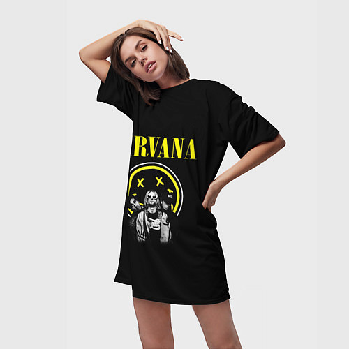 Женская длинная футболка NIRVANA логотип и исполнители / 3D-принт – фото 3