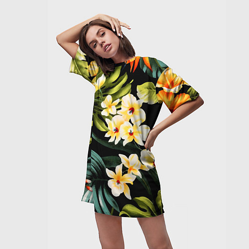 Женская длинная футболка Vanguard floral composition Summer / 3D-принт – фото 3