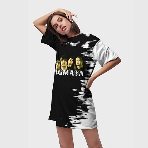 Женская длинная футболка Группа Stigmata / 3D-принт – фото 3