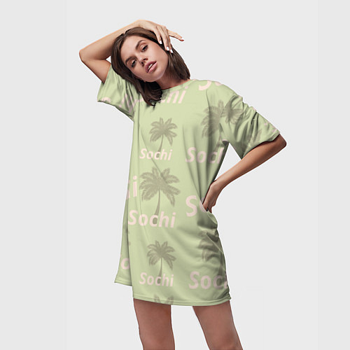 Женская длинная футболка Пальмы на салатном фоне palm trees text / 3D-принт – фото 3