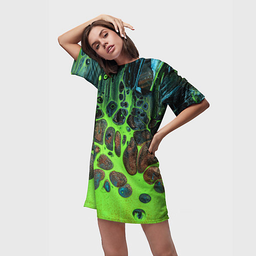 Женская длинная футболка Неоновый песок и камни - Зелёный / 3D-принт – фото 3
