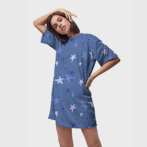 Женская длинная футболка Gray-Blue Star Pattern / 3D-принт – фото 3