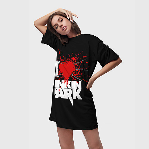 Женская длинная футболка Linkin Park Сердце / 3D-принт – фото 3