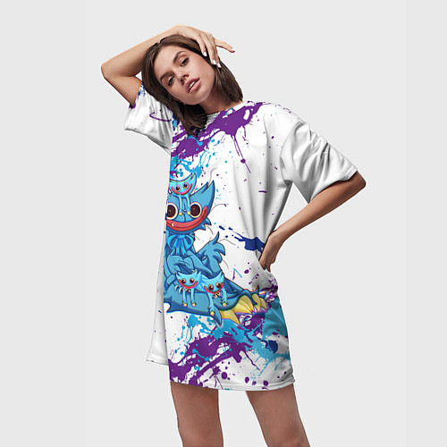 Женская длинная футболка POPPY PLAYTIME Мини Хагги / 3D-принт – фото 3