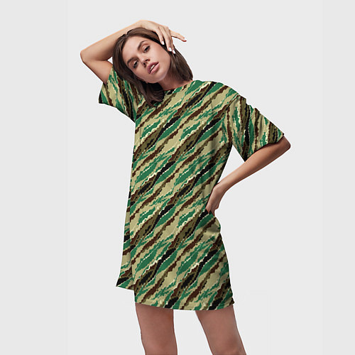 Женская длинная футболка Абстрактный узор камуфляжной расцветки / 3D-принт – фото 3