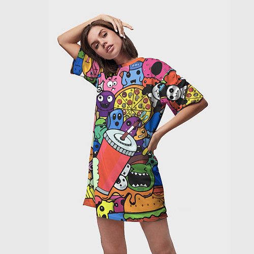 Женская длинная футболка Fast food pattern Pop art Fashion trend / 3D-принт – фото 3