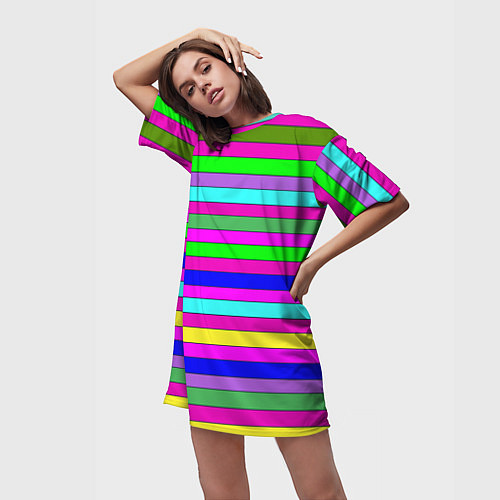 Женская длинная футболка Multicolored neon bright stripes / 3D-принт – фото 3